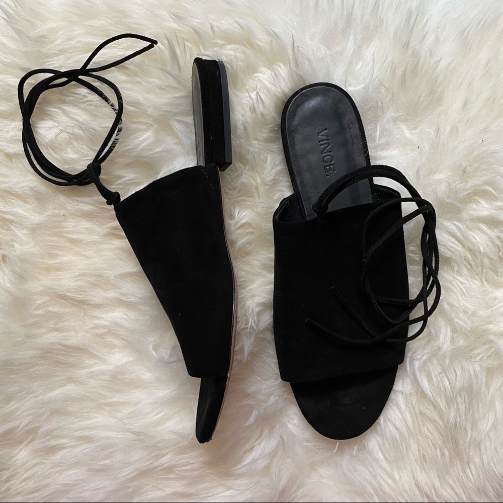 EUC Vince Damon Suede Ankle-Tie Slides - 7